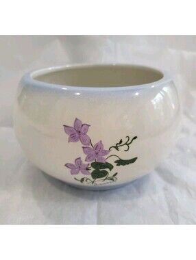 Beautiful M. Simpson Hand-Painted Ceramic Bulb Bowl Planter (Purple Flowers)